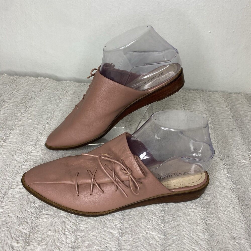 Kelsi Dagger‎ Brooklyn Mules Slip On Pointed Toe Mauve Pink Tie Detail Womens 7
